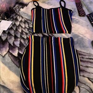 Striped Black Multi Knit Casual Skirt - Women's